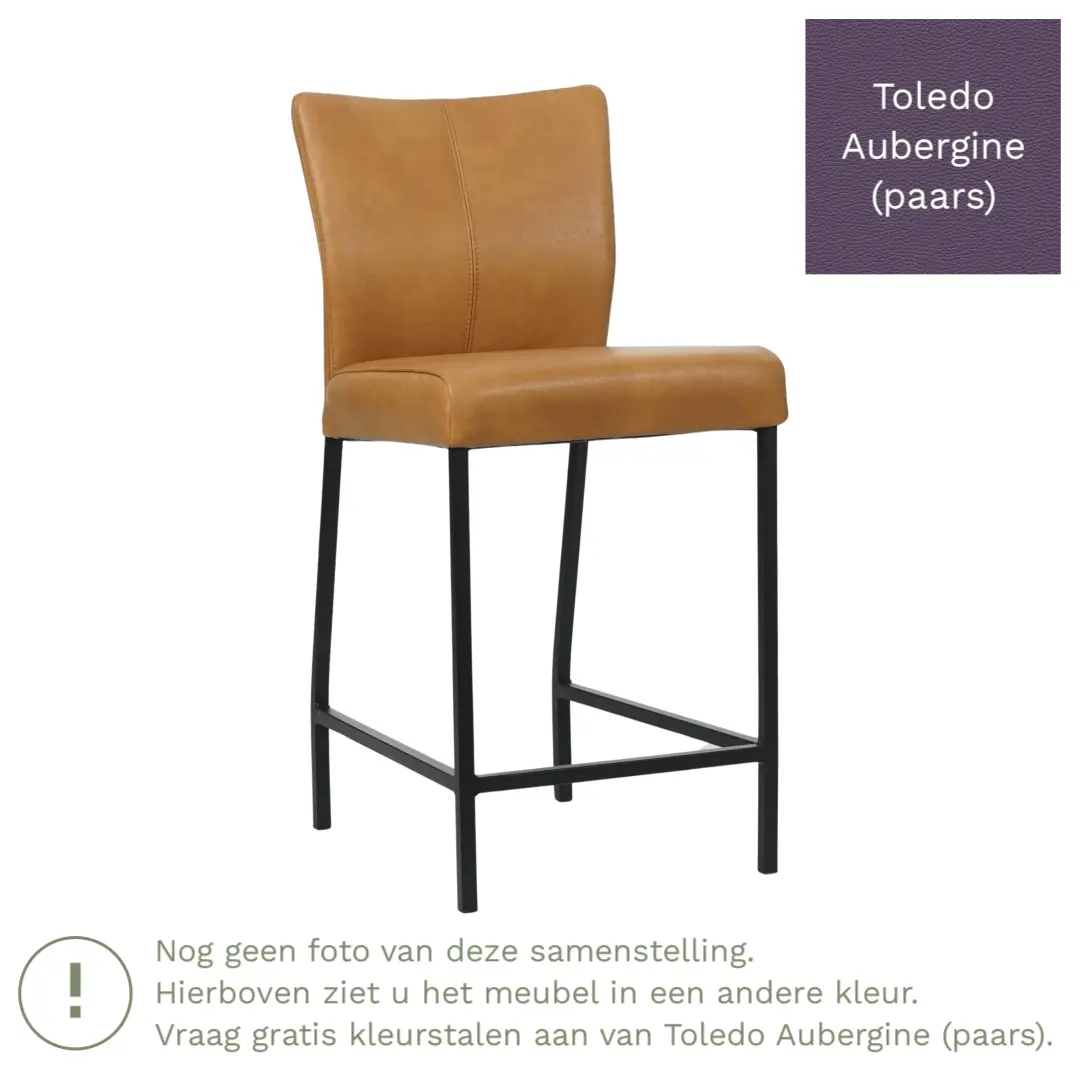 afbeelding van Leren barkruk Revolt laag - Toledo Aubergine (paars) - Poten staal vierkant RVS