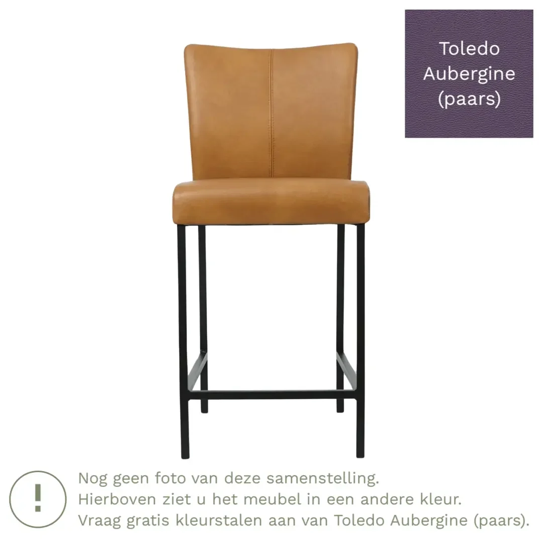 afbeelding van Leren barkruk Revolt laag - Toledo Aubergine (paars) - Poten staal vierkant RVS