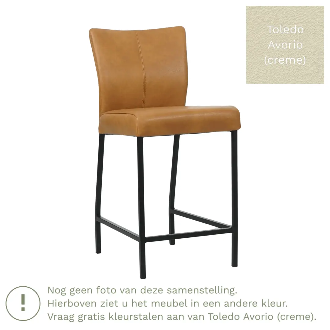 afbeelding van Leren barkruk Revolt laag - Toledo Avorio (crème) - Poten staal vierkant zwart