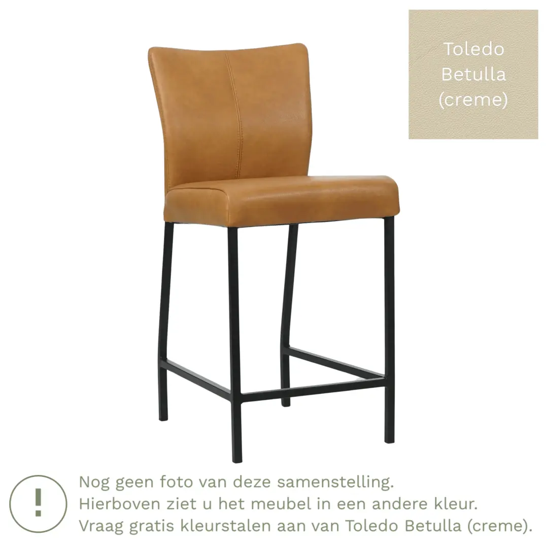 afbeelding van Leren barkruk Revolt laag - Toledo Betulla (crème) - Poten staal vierkant zwart