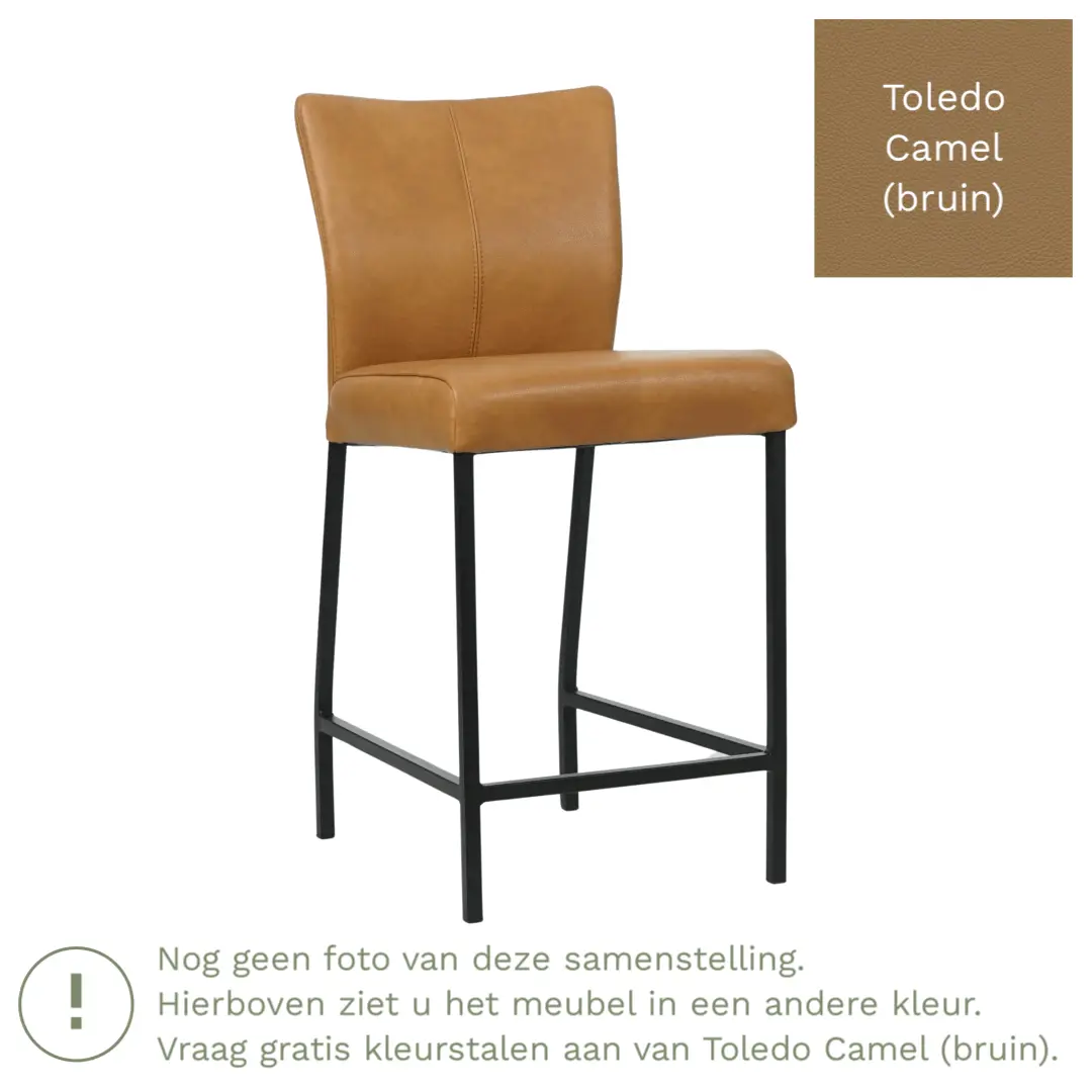 afbeelding van Leren barkruk Revolt laag - Toledo Camel (bruin) - Poten staal vierkant RVS