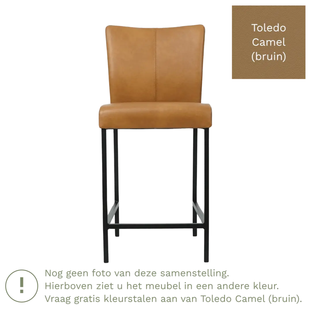 afbeelding van Leren barkruk Revolt laag - Toledo Camel (bruin) - Poten staal vierkant zwart