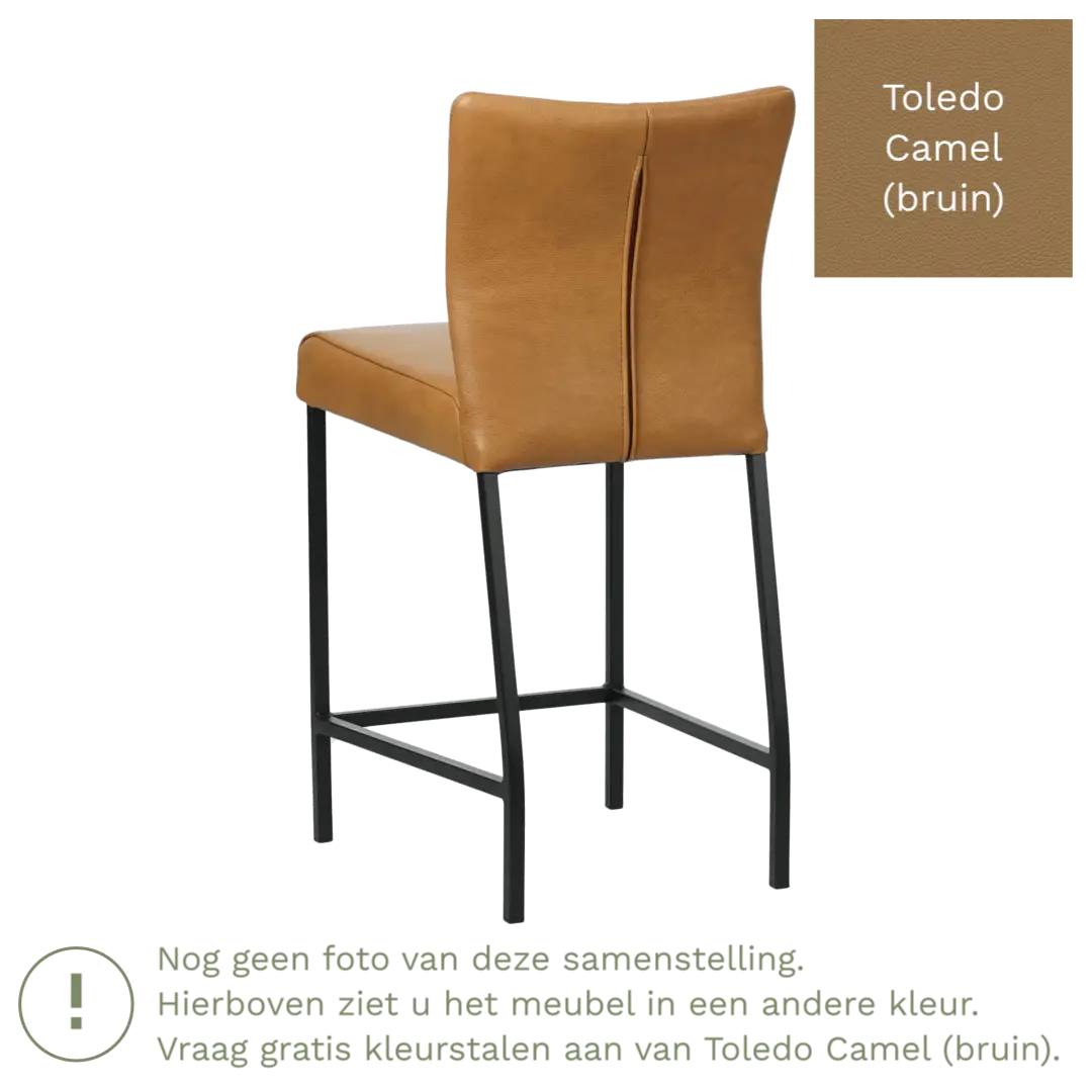 afbeelding van Leren barkruk Revolt laag - Toledo Camel (bruin) - Poten staal vierkant zwart