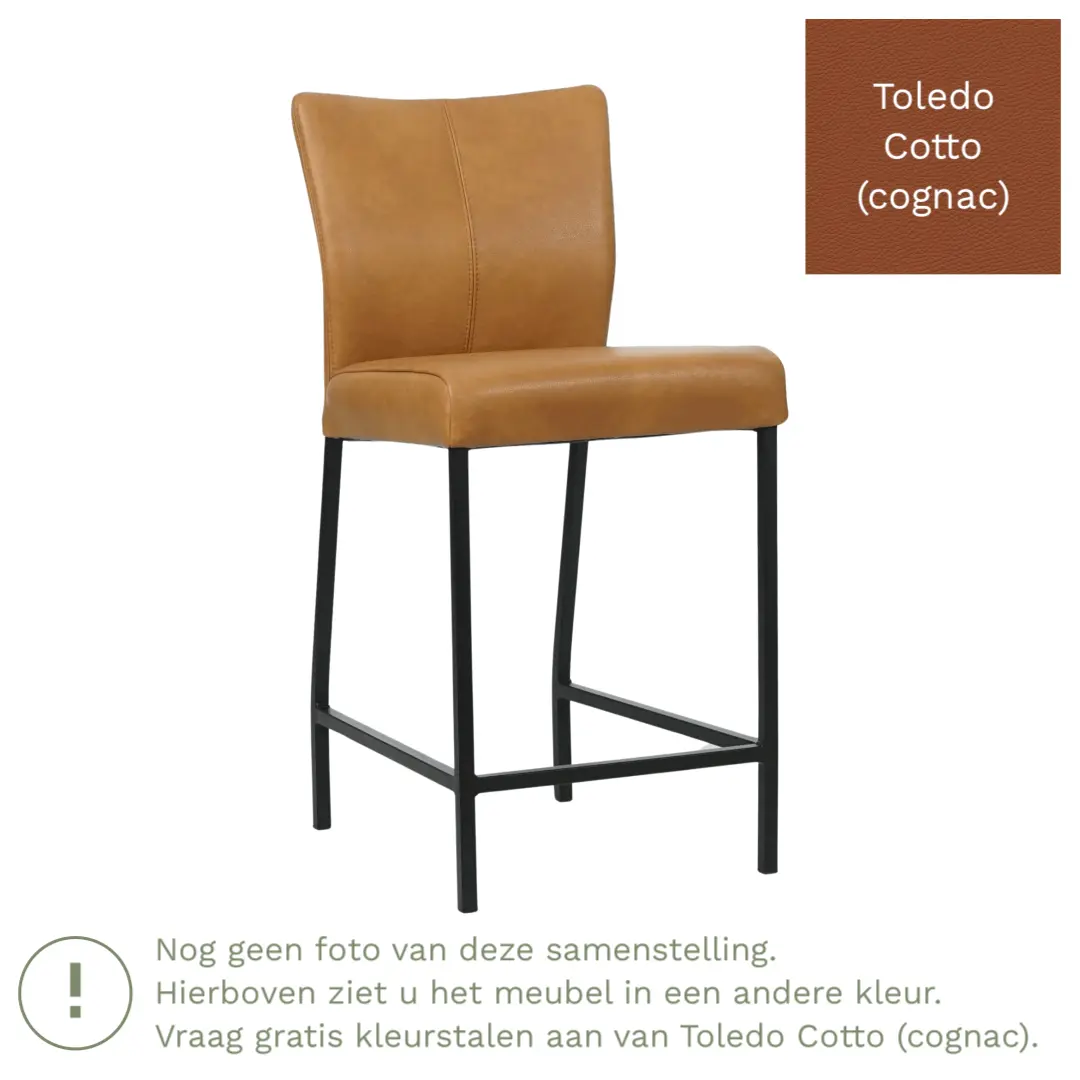 afbeelding van Leren barkruk Revolt laag - Toledo Cotto (cognac) - Poten staal vierkant RVS