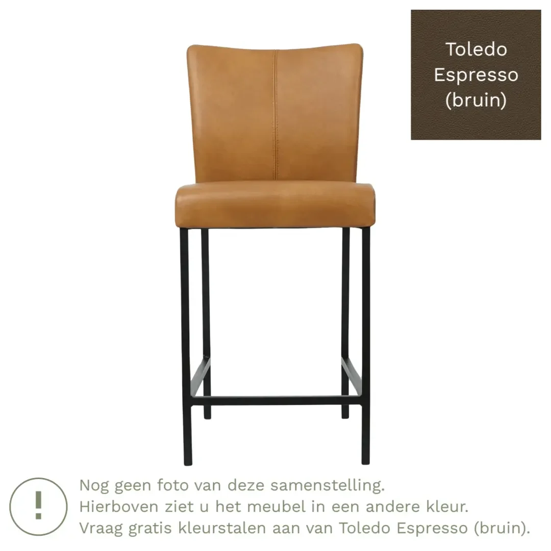 afbeelding van Leren barkruk Revolt laag - Toledo Espresso (bruin) - Poten staal vierkant zwart