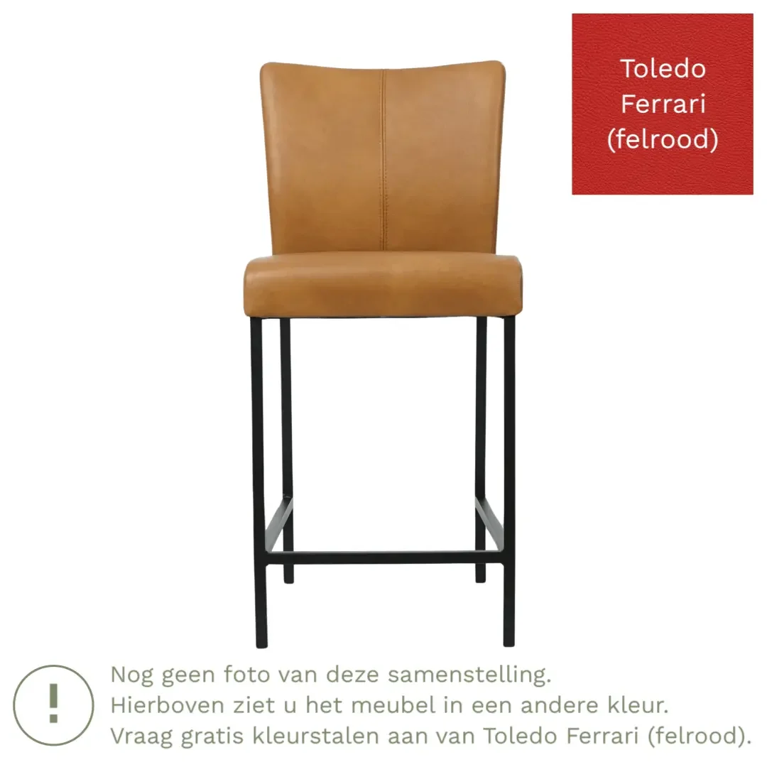 afbeelding van Leren barkruk Revolt laag - Toledo Ferrari (felrood) - Poten staal vierkant RVS