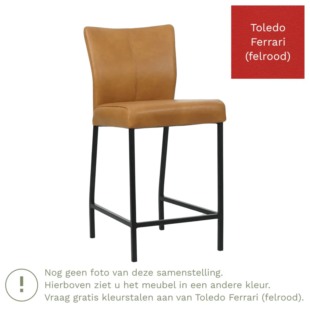 afbeelding van Leren barkruk Revolt laag - Toledo Ferrari (felrood) - Poten staal vierkant zwart