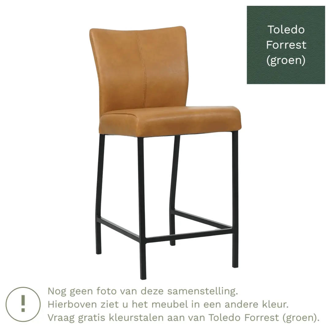 afbeelding van Leren barkruk Revolt laag - Toledo Forrest (groen) - Poten staal vierkant zwart