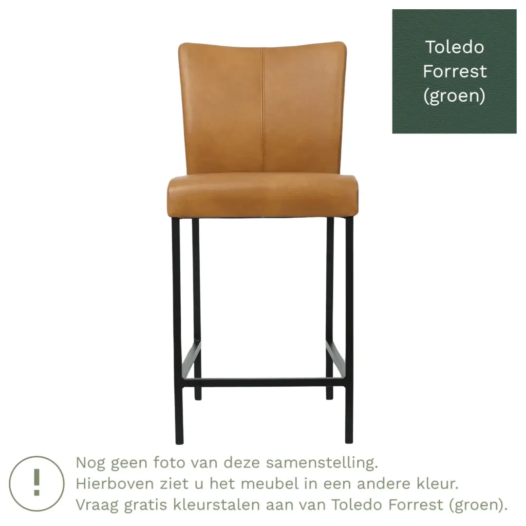 afbeelding van Leren barkruk Revolt laag - Toledo Forrest (groen) - Poten staal vierkant zwart