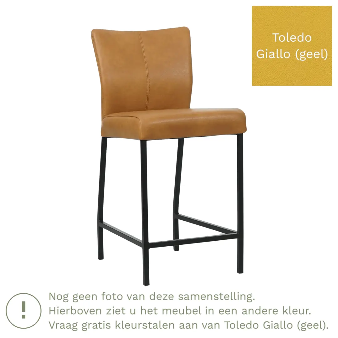 afbeelding van Leren barkruk Revolt laag - Toledo Giallo (geel) - Poten staal vierkant zwart