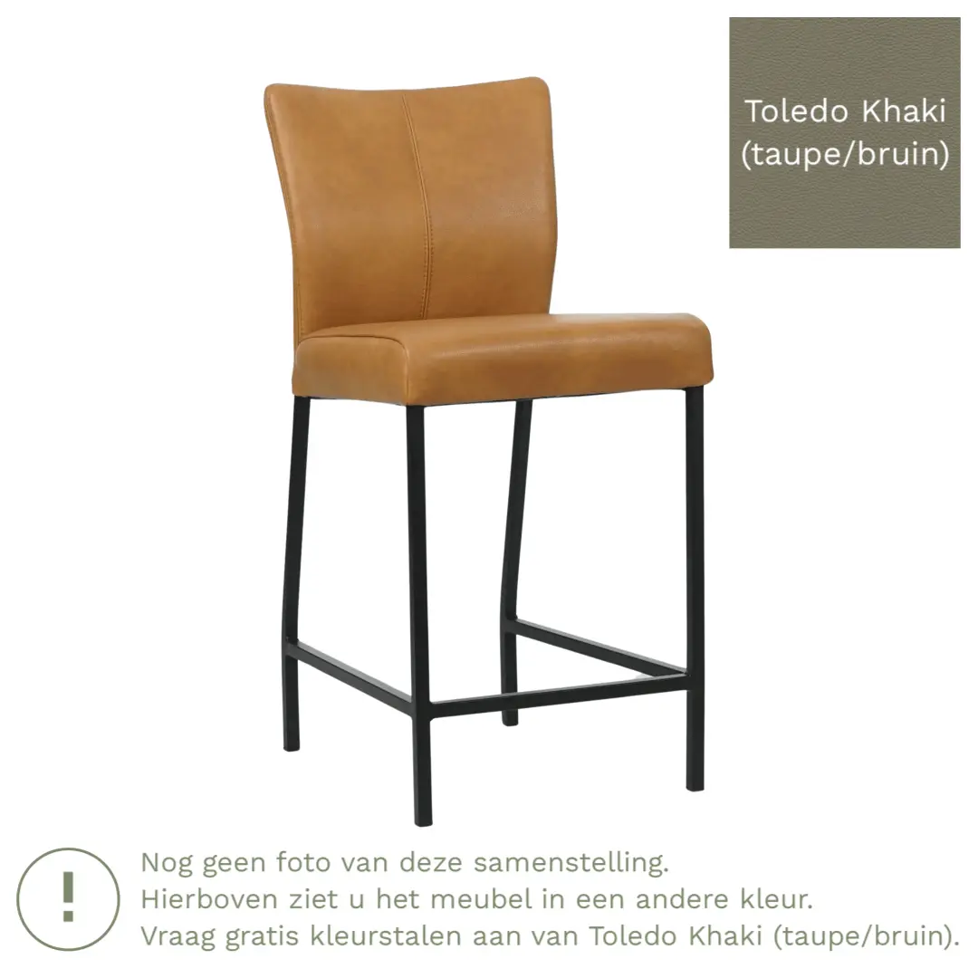 afbeelding van Leren barkruk Revolt laag - Toledo Khaki (taupe/bruin) - Poten staal vierkant zwart