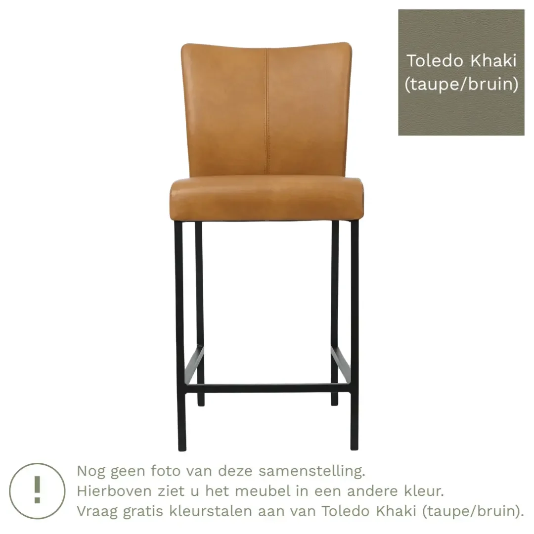 afbeelding van Leren barkruk Revolt laag - Toledo Khaki (taupe/bruin) - Poten staal vierkant zwart