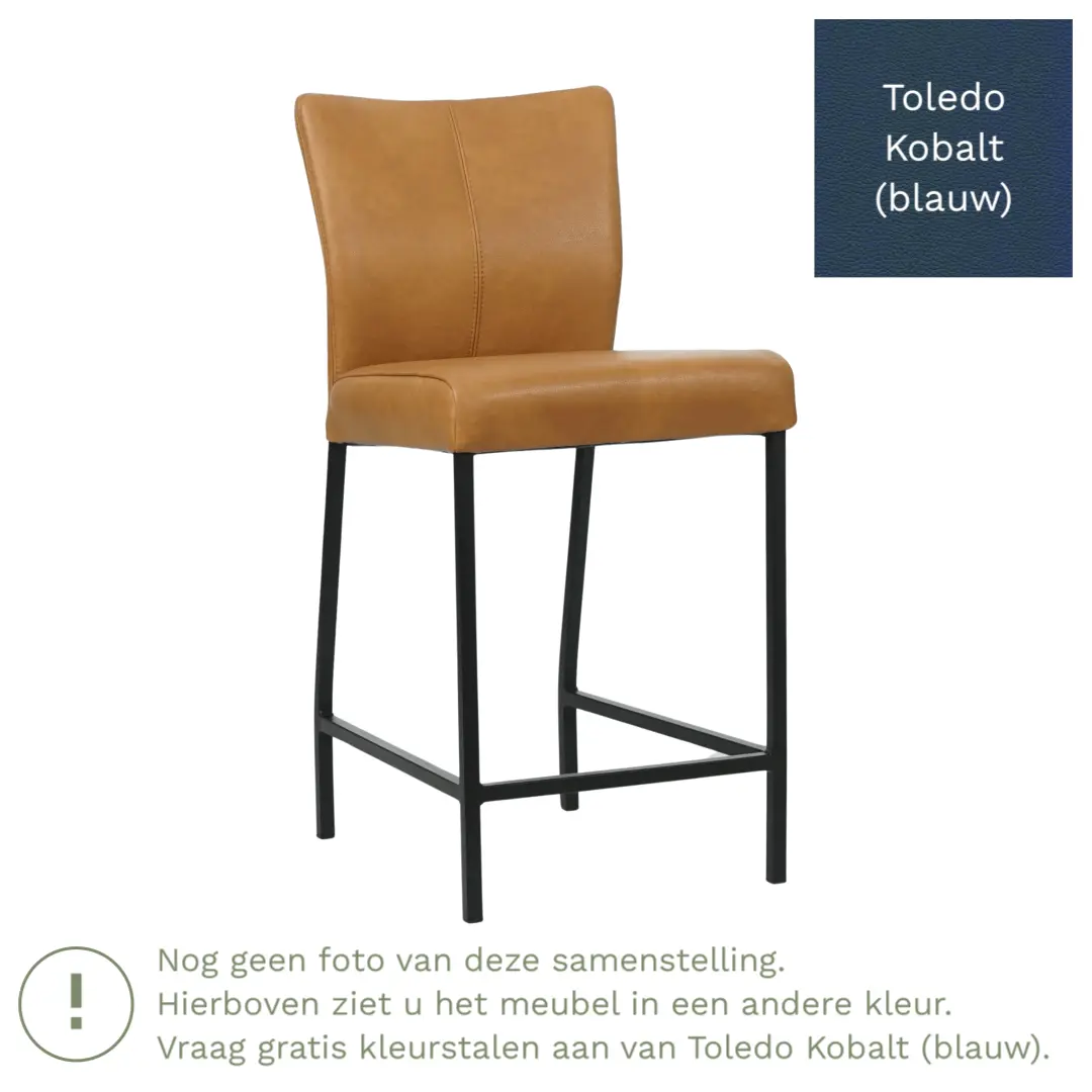 afbeelding van Leren barkruk Revolt laag - Toledo Kobalt (blauw) - Poten staal vierkant zwart