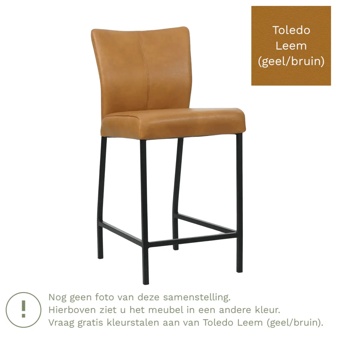 afbeelding van Leren barkruk Revolt laag - Toledo Leem (geel/bruin) - Poten staal vierkant zwart