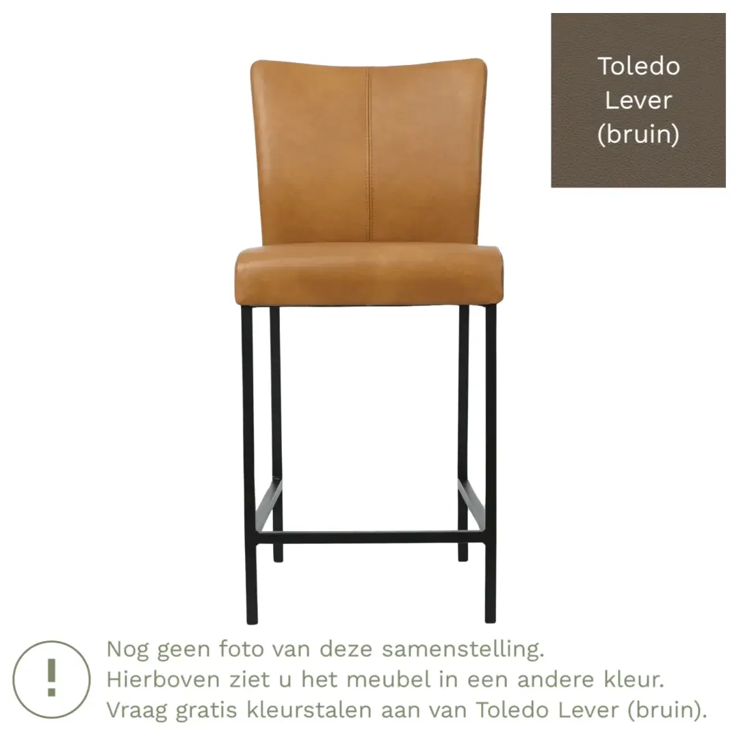 afbeelding van Leren barkruk Revolt laag - Toledo Lever (bruin) - Poten staal vierkant zwart