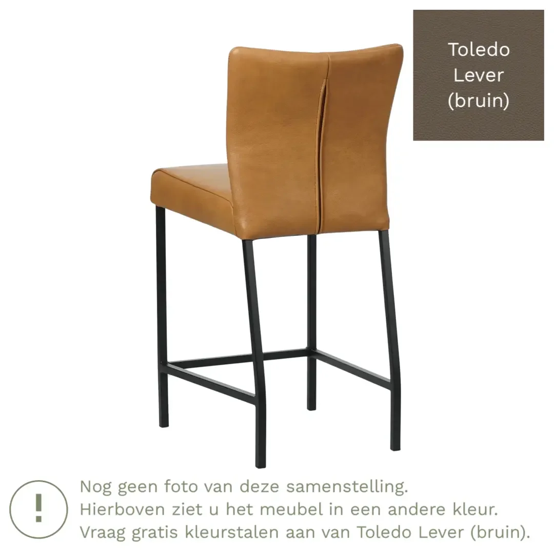 afbeelding van Leren barkruk Revolt laag - Toledo Lever (bruin) - Poten staal vierkant zwart