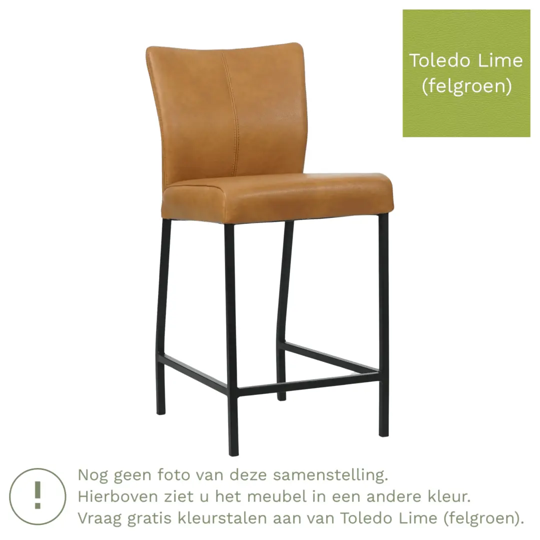 afbeelding van Leren barkruk Revolt laag - Toledo Lime (felgroen) - Poten staal vierkant RVS