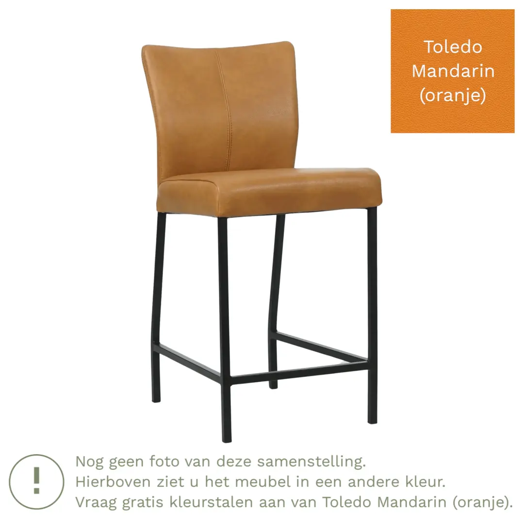 afbeelding van Leren barkruk Revolt laag - Toledo Mandarin (oranje) - Poten staal vierkant RVS