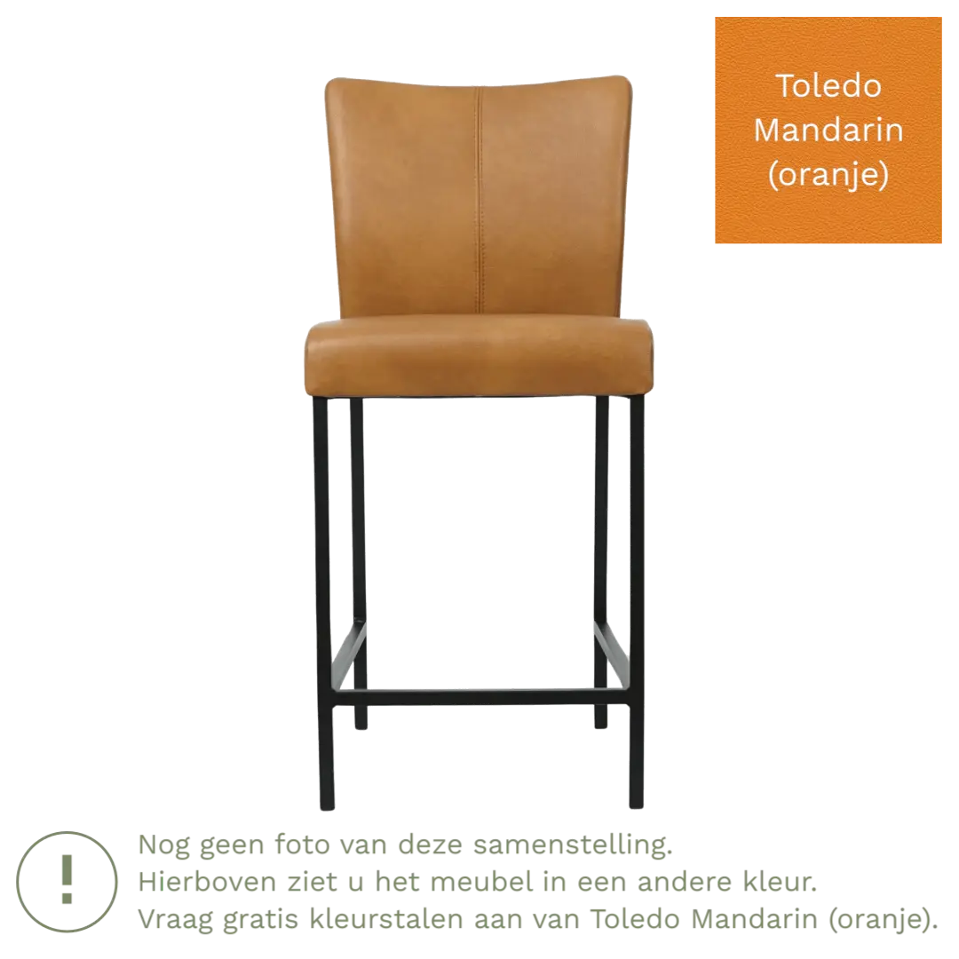 afbeelding van Leren barkruk Revolt laag - Toledo Mandarin (oranje) - Poten staal vierkant RVS