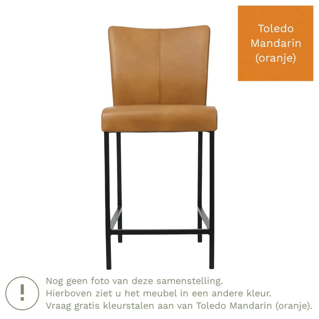 afbeelding van Leren barkruk Revolt laag - Toledo Mandarin (oranje) - Poten staal vierkant zwart