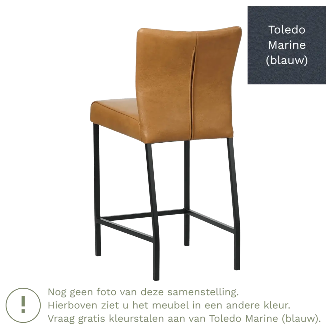 afbeelding van Leren barkruk Revolt laag - Toledo Marine (blauw) - Poten staal vierkant RVS