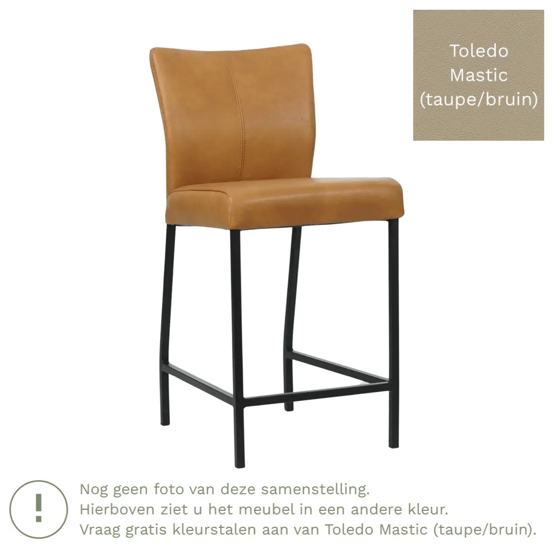 afbeelding van Leren barkruk Revolt laag - Toledo Mastic (taupe/bruin) - Poten staal vierkant zwart