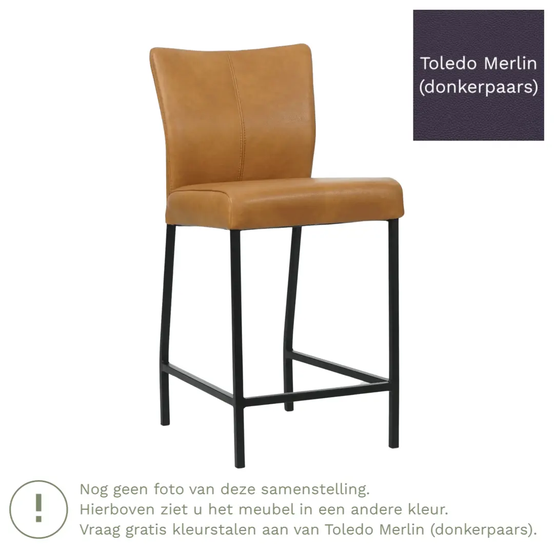 afbeelding van Leren barkruk Revolt laag - Toledo Merlin (donkerpaars) - Poten staal vierkant RVS