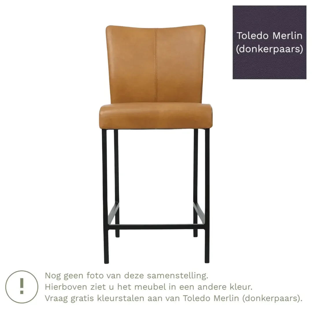 afbeelding van Leren barkruk Revolt laag - Toledo Merlin (donkerpaars) - Poten staal vierkant RVS