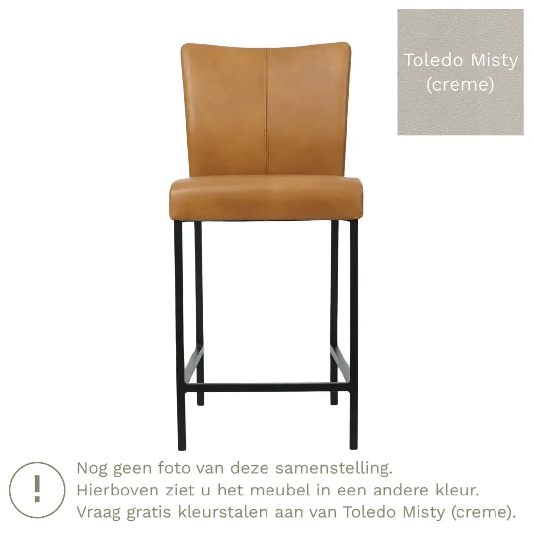 afbeelding van Leren barkruk Revolt laag - Toledo Misty (crème) - Poten staal vierkant zwart