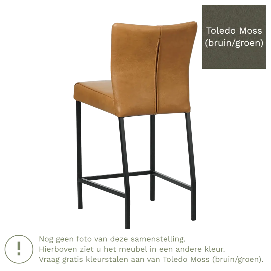 afbeelding van Leren barkruk Revolt laag - Toledo Moss (bruin/groen) - Poten staal vierkant RVS