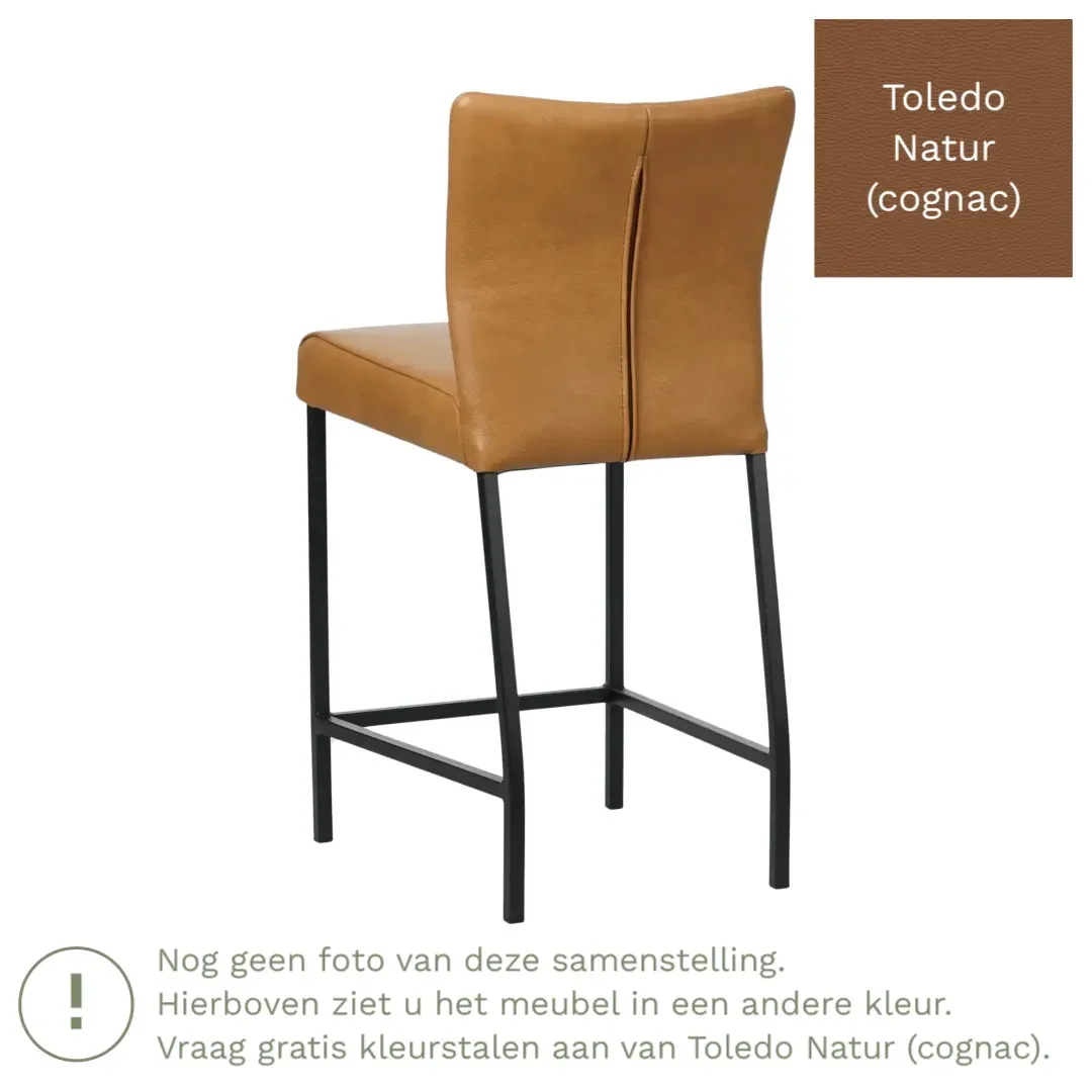 afbeelding van Leren barkruk Revolt laag - Toledo Natur (cognac) - Poten staal vierkant RVS