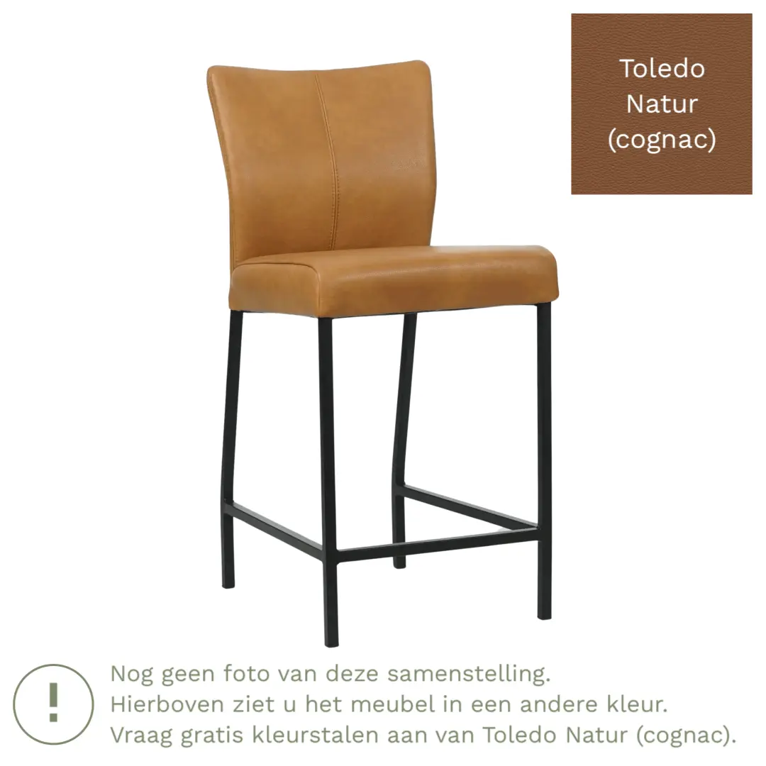 afbeelding van Leren barkruk Revolt laag - Toledo Natur (cognac) - Poten staal vierkant zwart