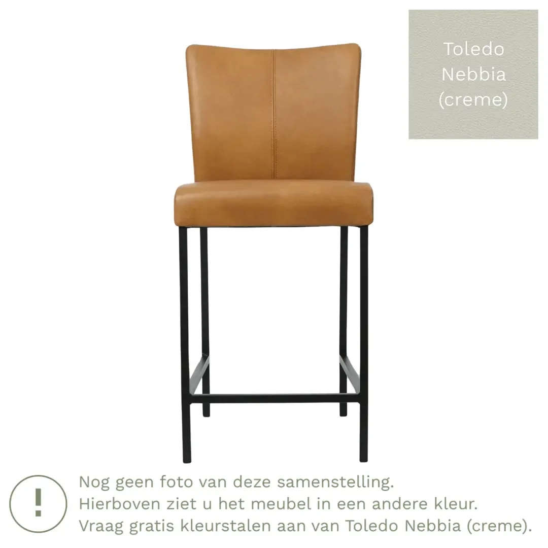 afbeelding van Leren barkruk Revolt laag - Toledo Nebbia (crème) - Poten staal vierkant RVS