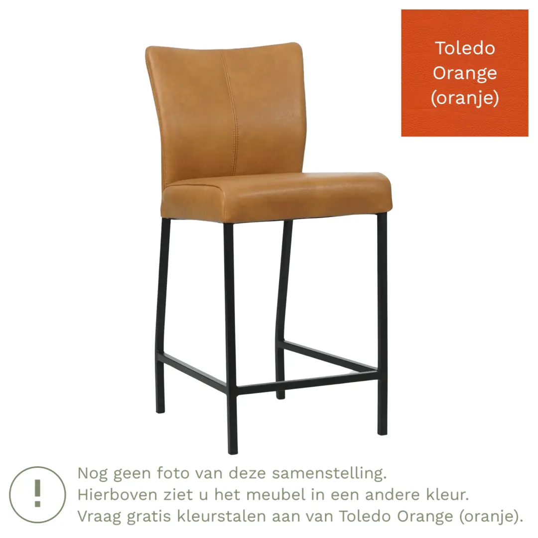 afbeelding van Leren barkruk Revolt laag - Toledo Orange (oranje) - Poten staal vierkant RVS
