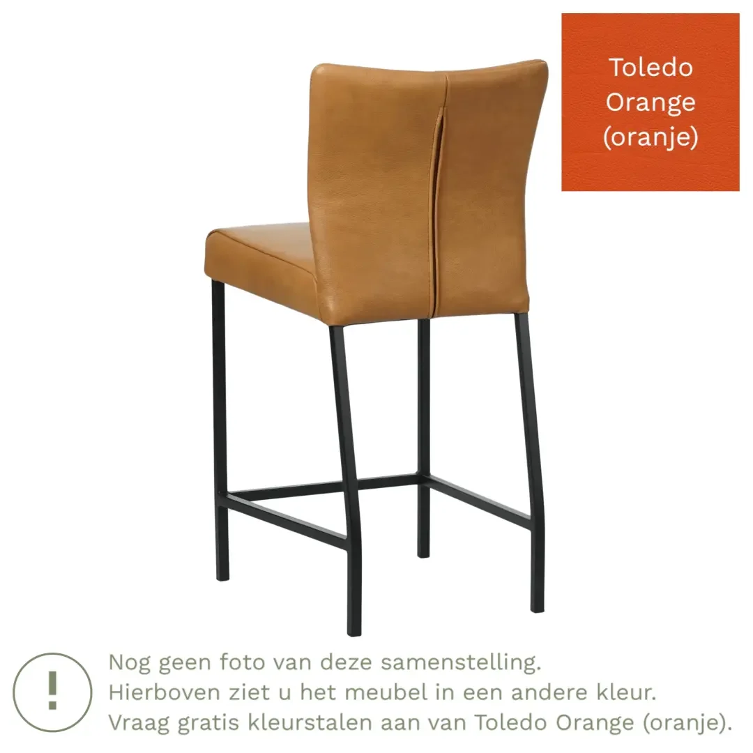 afbeelding van Leren barkruk Revolt laag - Toledo Orange (oranje) - Poten staal vierkant RVS