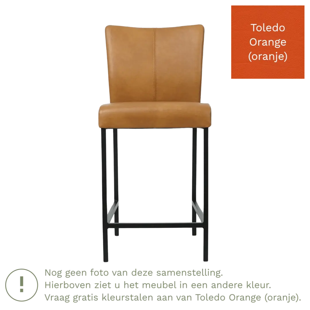 afbeelding van Leren barkruk Revolt laag - Toledo Orange (oranje) - Poten staal vierkant zwart