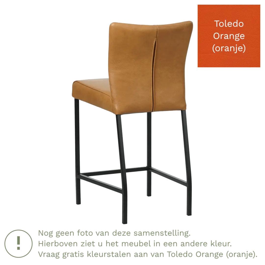 afbeelding van Leren barkruk Revolt laag - Toledo Orange (oranje) - Poten staal vierkant zwart