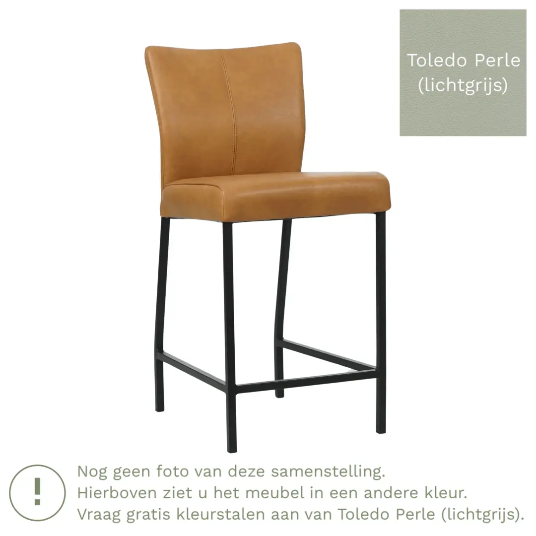 afbeelding van Leren barkruk Revolt laag - Toledo Perle (lichtgrijs) - Poten staal vierkant RVS