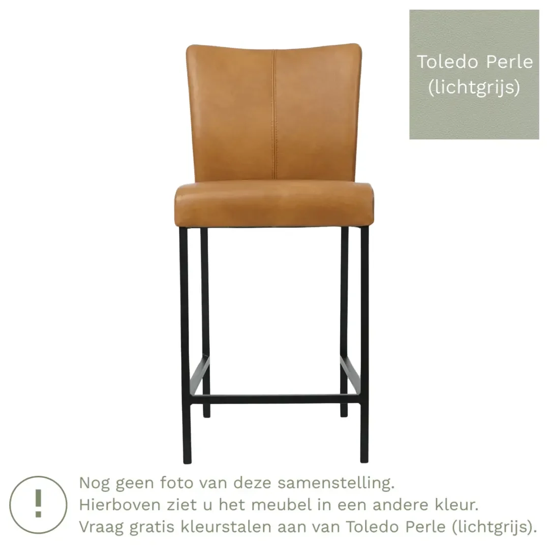 afbeelding van Leren barkruk Revolt laag - Toledo Perle (lichtgrijs) - Poten staal vierkant RVS