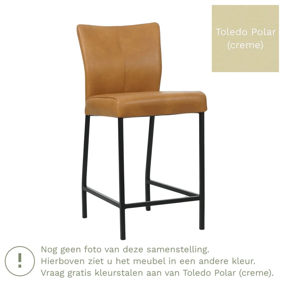 afbeelding van Leren barkruk Revolt laag - Toledo Polar (crème) - Poten staal vierkant zwart