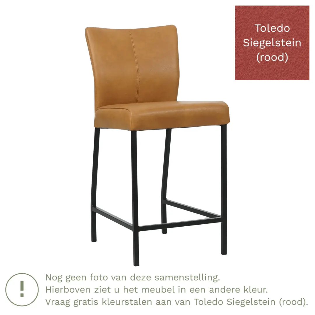 afbeelding van Leren barkruk Revolt laag - Toledo Siegelstein (rood) - Poten staal vierkant zwart