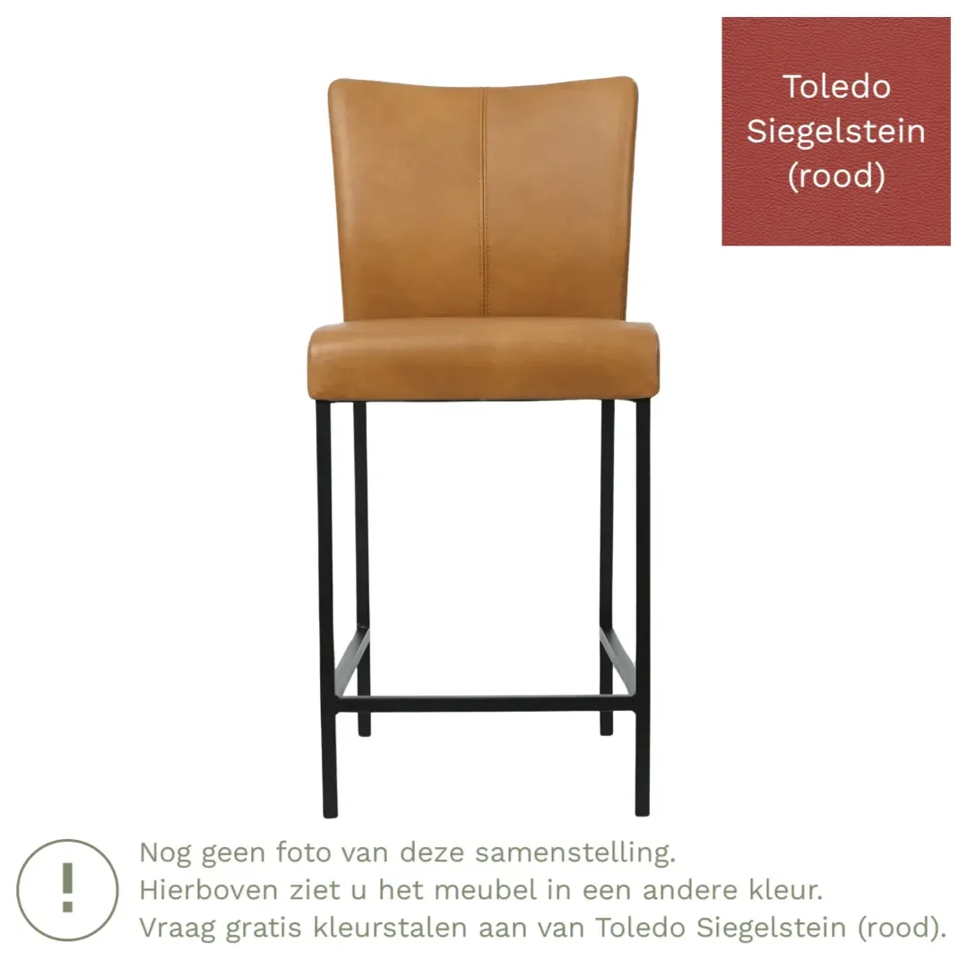 afbeelding van Leren barkruk Revolt laag - Toledo Siegelstein (rood) - Poten staal vierkant zwart