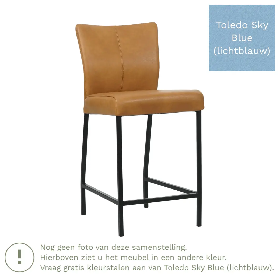 afbeelding van Leren barkruk Revolt laag - Toledo Sky Blue (lichtblauw) - Poten staal vierkant RVS