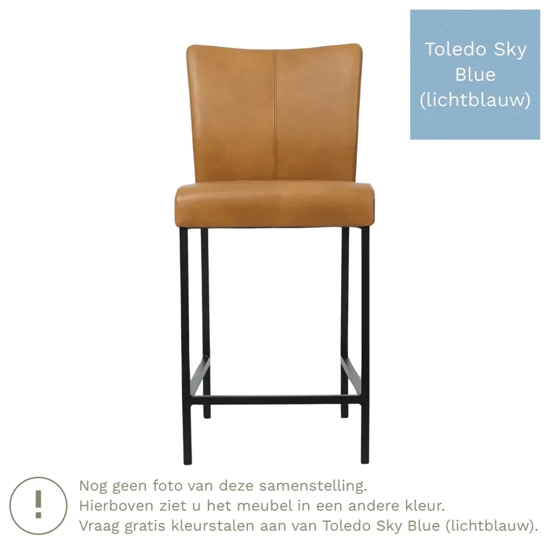 afbeelding van Leren barkruk Revolt laag - Toledo Sky Blue (lichtblauw) - Poten staal vierkant RVS