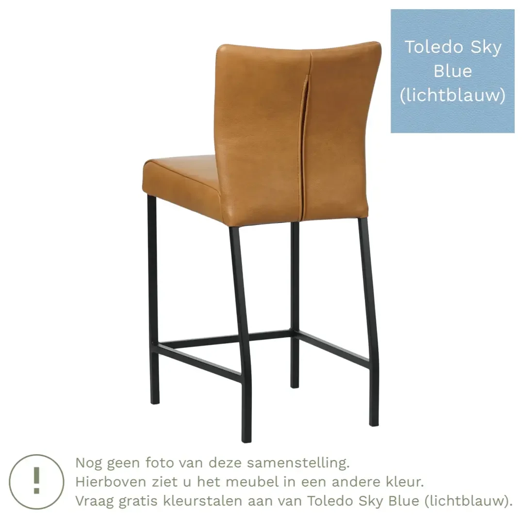 afbeelding van Leren barkruk Revolt laag - Toledo Sky Blue (lichtblauw) - Poten staal vierkant RVS