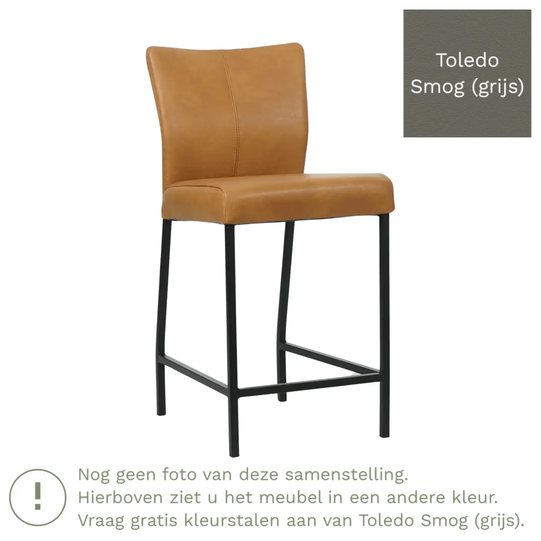 afbeelding van Leren barkruk Revolt laag - Toledo Smog (grijs) - Poten staal vierkant RVS