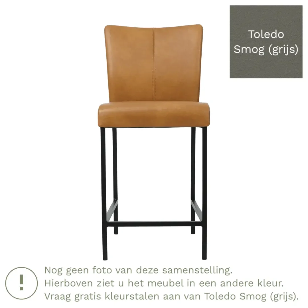 afbeelding van Leren barkruk Revolt laag - Toledo Smog (grijs) - Poten staal vierkant zwart