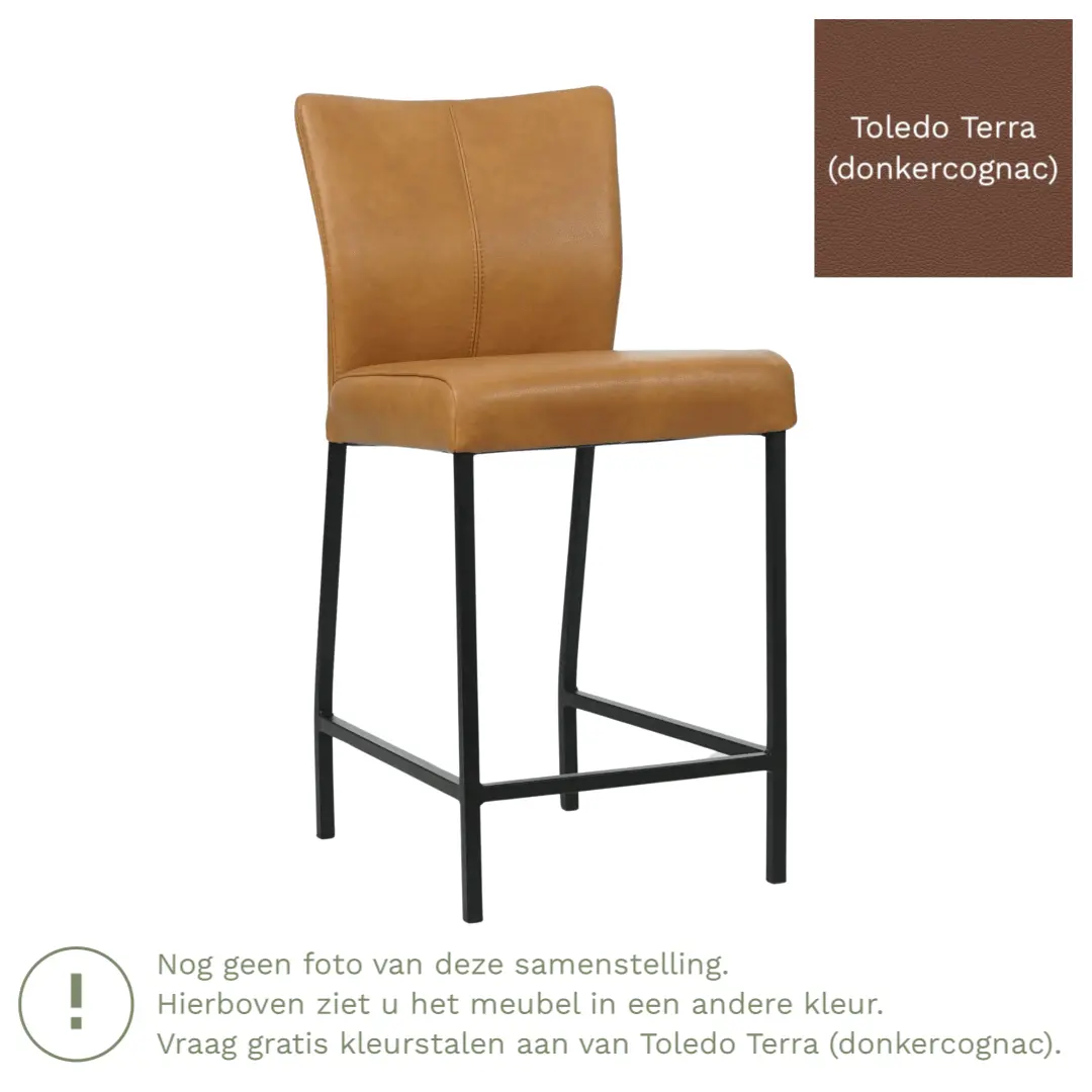 afbeelding van Leren barkruk Revolt laag - Toledo Terra (donkercognac) - Poten staal vierkant RVS