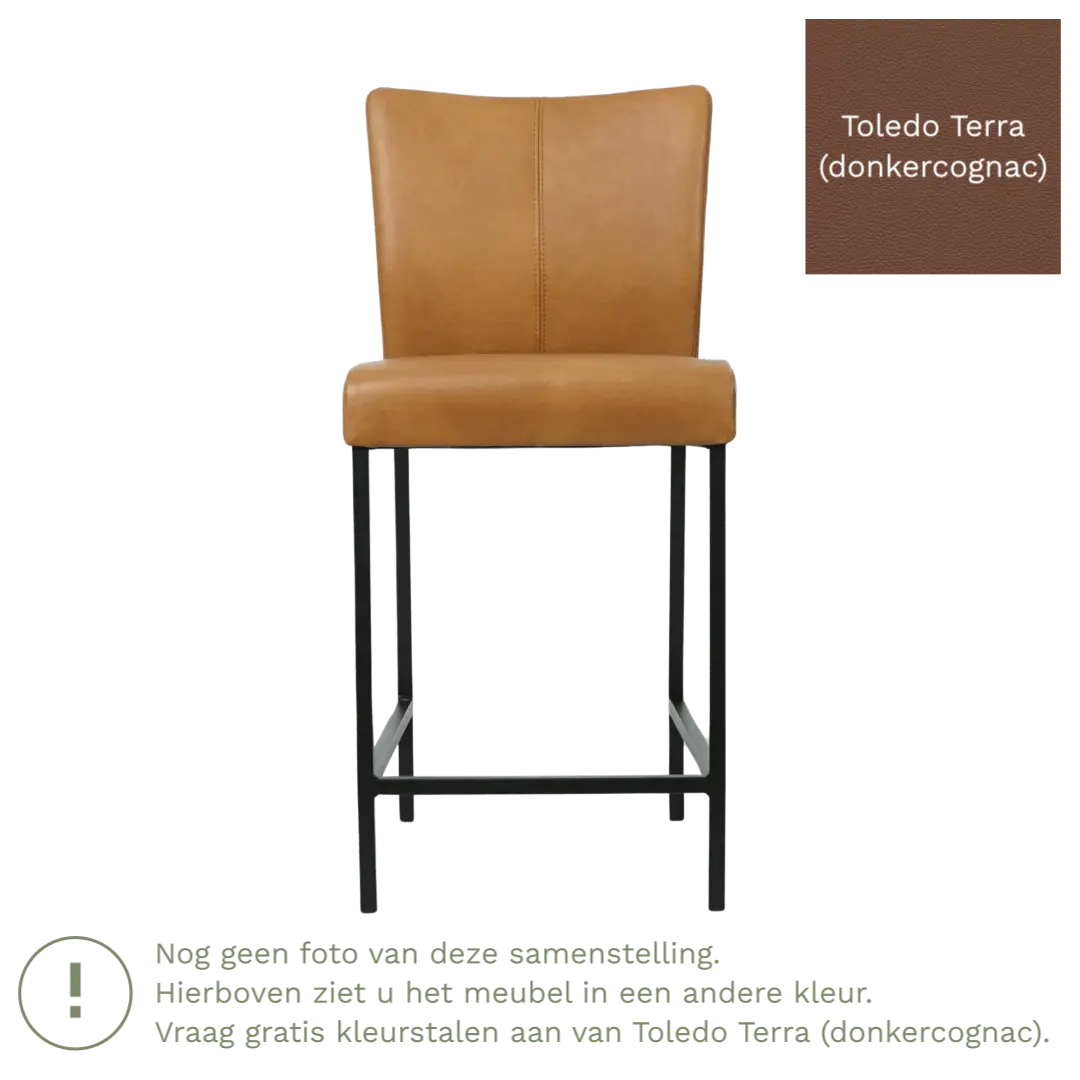 afbeelding van Leren barkruk Revolt laag - Toledo Terra (donkercognac) - Poten staal vierkant zwart