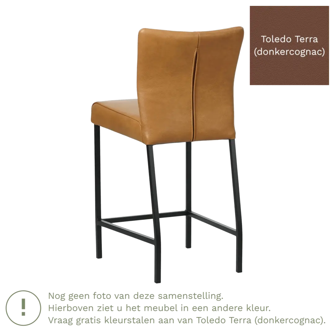 afbeelding van Leren barkruk Revolt laag - Toledo Terra (donkercognac) - Poten staal vierkant zwart